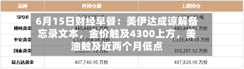 6月15日财经早餐：美伊达成谅解备忘录文本	，金价触及4300上方，美油触及近两个月低点-第3张图片