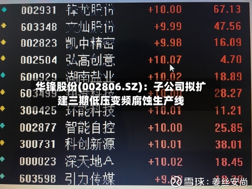 华锋股份(002806.SZ)：子公司拟扩建三期低压变频腐蚀生产线