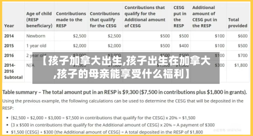 【孩子加拿大出生,孩子出生在加拿大,孩子的母亲能享受什么福利】