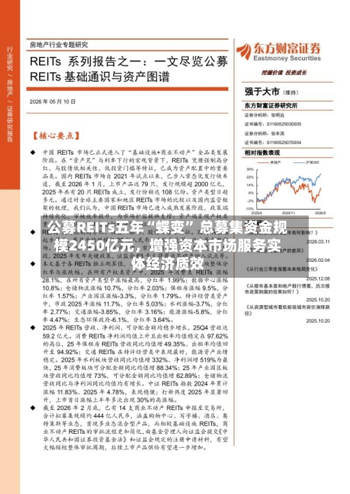 公募REITs五年“蝶变” 总募集资金规模2450亿元，增强资本市场服务实体经济质效